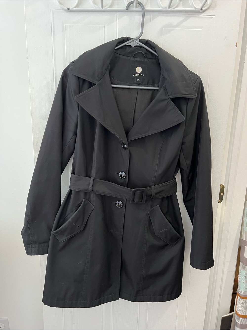 Jessica Black Belted Trench Coat with Notch Lapel